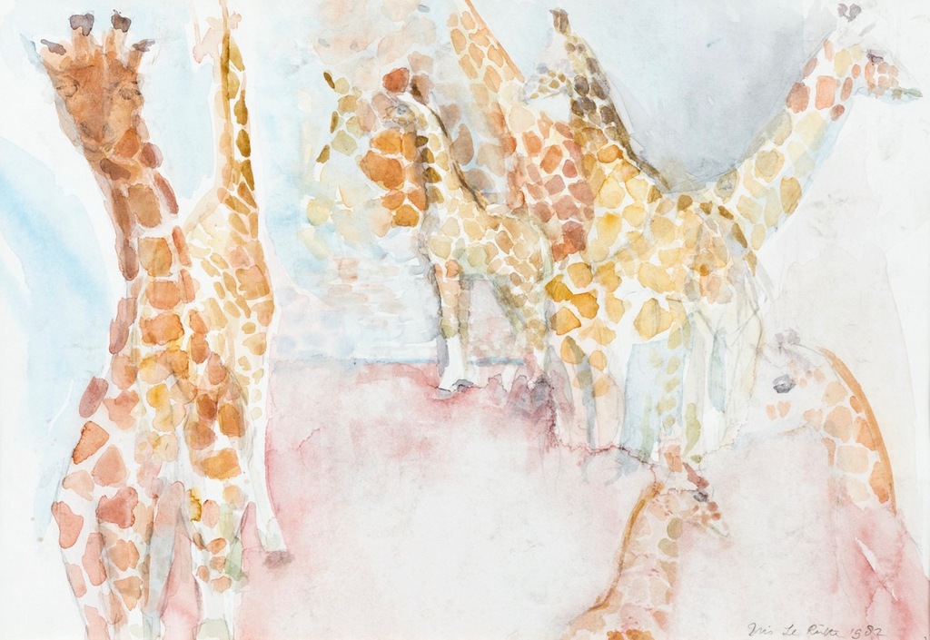 Iris le Rutte: Aquarel, Giraffen - Ingelijst verkocht voor € 35!