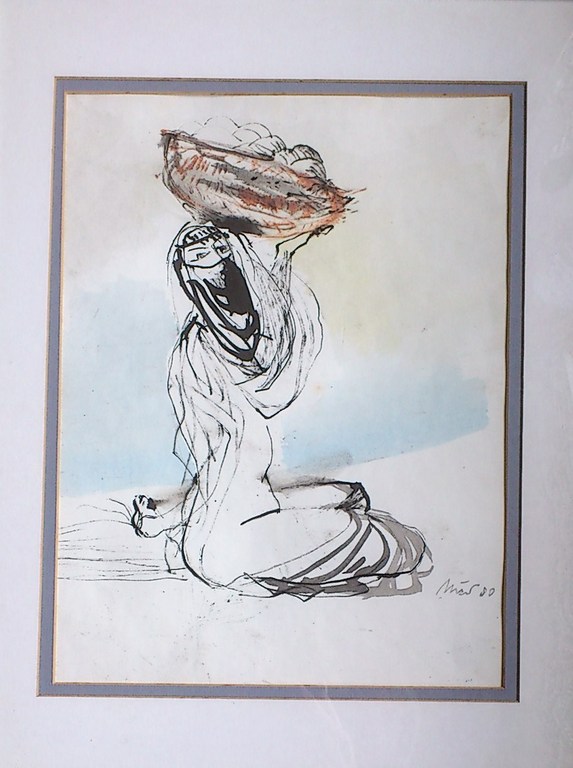 Nico van der Hoff, bamboe-pen tekening en aquarel, geen titel kopen? Bied vanaf 110!