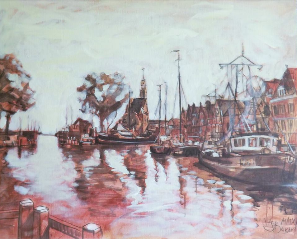 Valentin Bakardjiev: Acryl op doek, Hoorn - Haven verkocht voor € 120!