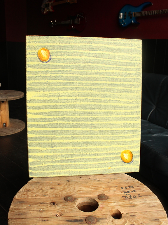 Reinoud van Vught: Olieverf: Groenblauwe en gele banen met twee ballen kopen? Bied vanaf 200!