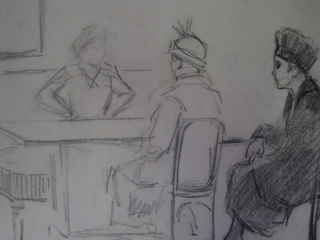 Bijzondere houtskooltekening Anton Kristians 1920 "bij de Bonneterie Amsterdam"  kopen? Bied vanaf 1!