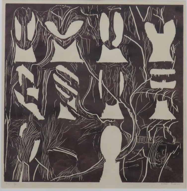 Marli Turion: Houtsnede, Zonder titel - Ingelijst kopen? Bied vanaf 20!