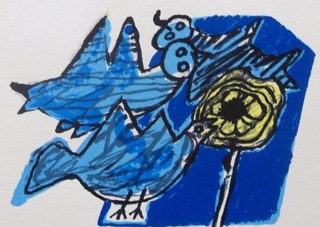 Corneille : zonnebloem en blauwe vogels kopen? Bied vanaf 1!