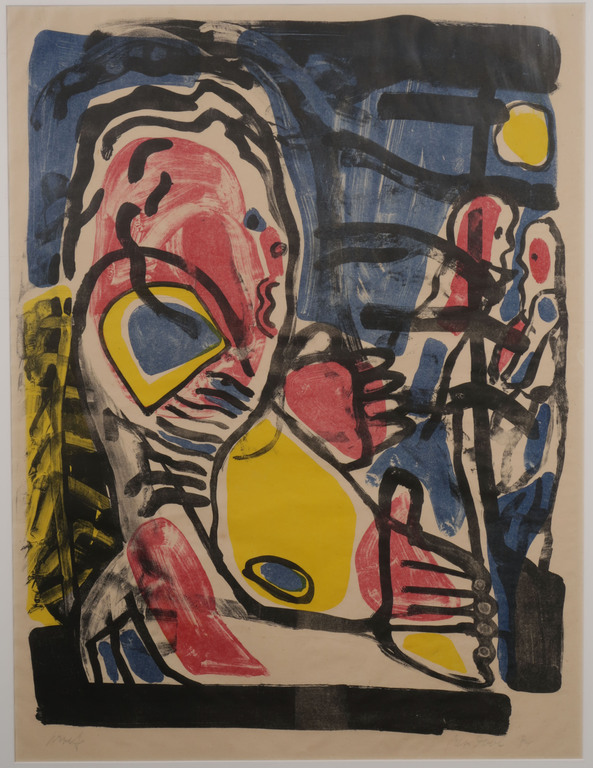 Rein Dool: Litho op Rijstpapier, Tempelbouwer - Ingelijst verkocht voor € 40!