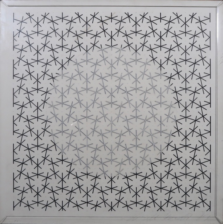 Arnold Pander: Inkttekening, Beinvloeding van een cirkel 4 - Ingelijst verkocht voor € 100!