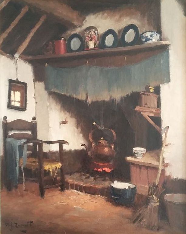 A.J. Zwart (1903-1981) - Interieur te Lage Mierde - olieverf op doek kopen? Bied vanaf 260!
