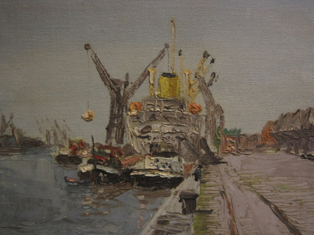oud olieverf "Amsterdam boot lossen aan Oostelijke Handelskade"  kopen? Bied vanaf 1!