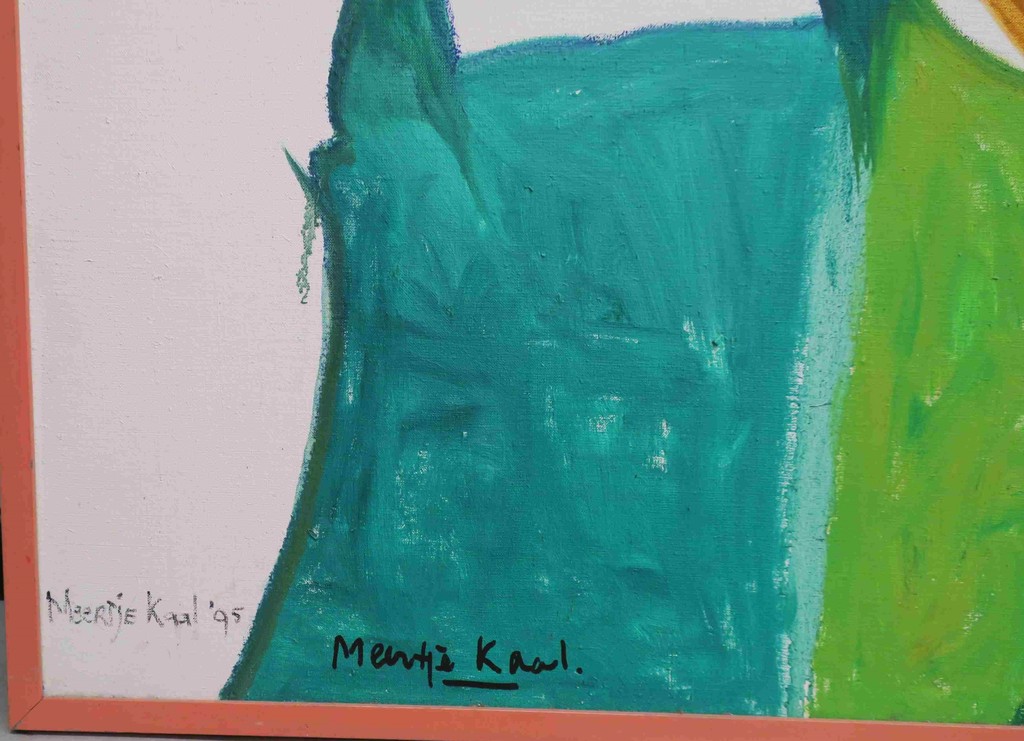 Meertje Kaal: Acryl op doek, Z.T. Twee stoelen - Ingelijst (Groot!) kopen? Bied vanaf 80!