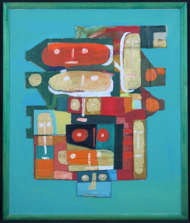 Meertje Kaal: Acryl en collage op papier, Zonder titel - Ingelijst (Groot) verkocht voor € 40!