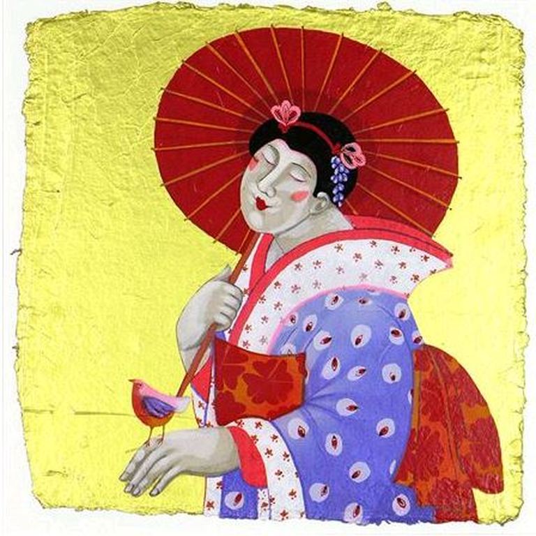 Ada Breedveld, zeefdruk op goudpapier: Femme Japonnais II verkocht voor € 110!