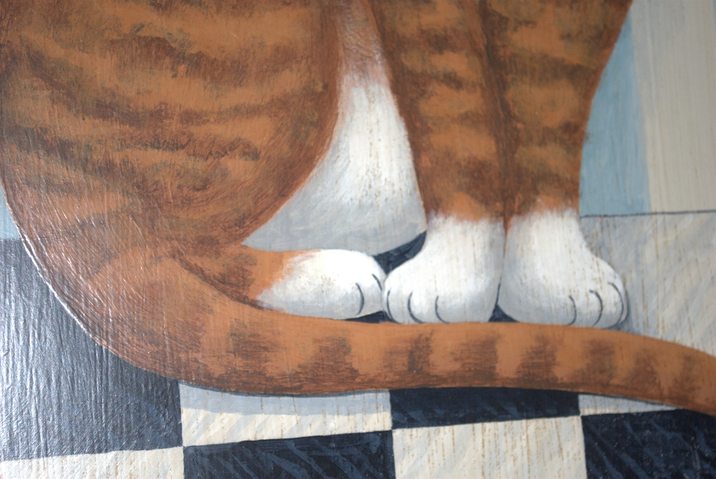 Poserende kater - olieverf op paneel - met monogram kopen? Bied vanaf 150!