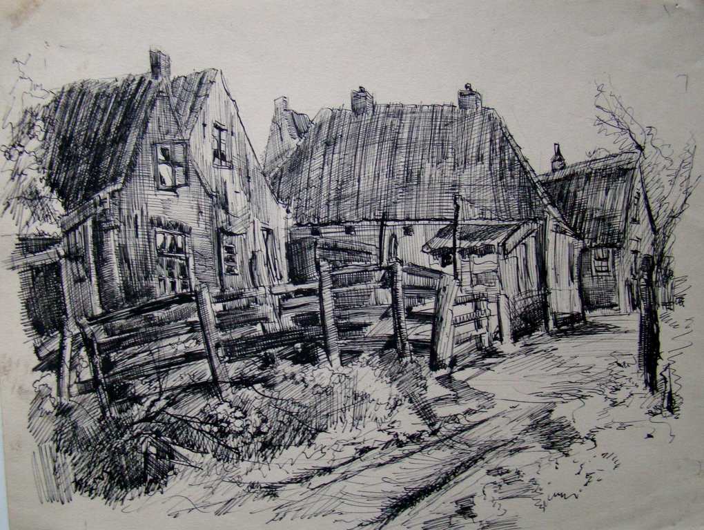 AcheterJob Frese (1914-1986) - Landschap / stad Amsterdam - 7 tekeningen lot 4? Enchérissez de 50!