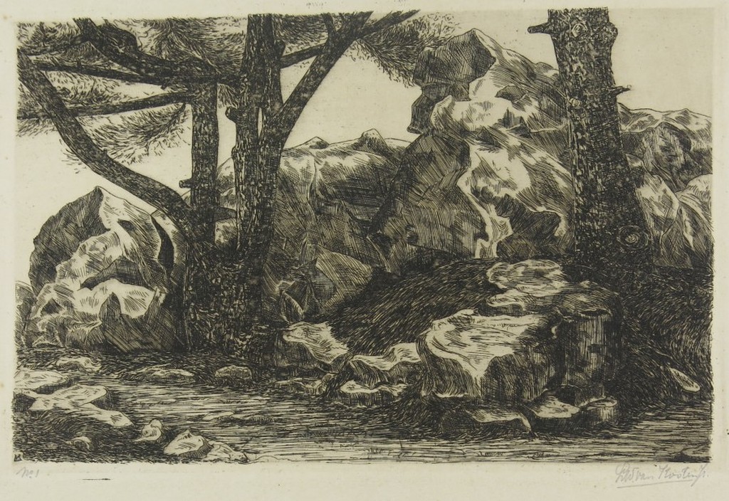 Onbekend gesigneerd: Krijt op papier, Stilleven + vier etsen kopen? Bied vanaf 1!