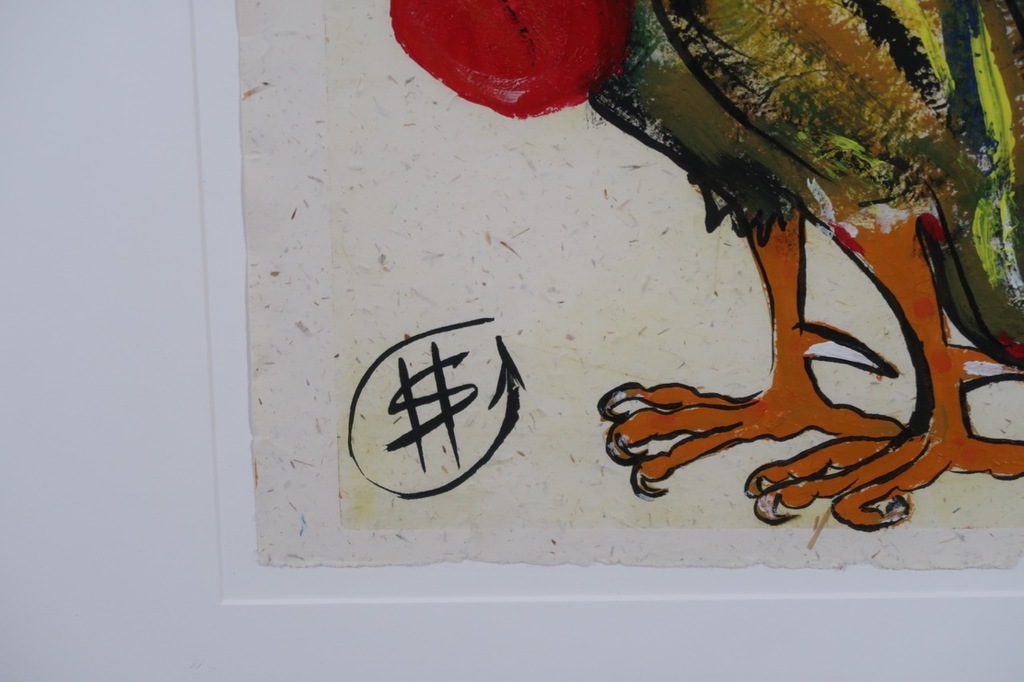 Hans Stoevenbelt: Acryl op papier, Haan - Ingelijst kopen? Bied vanaf 1!