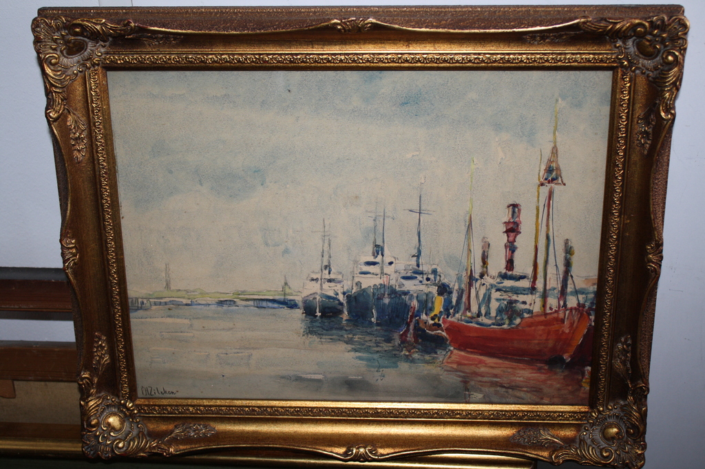 Philip Zilcken  - aquarel boten in haven 1910 kopen? Bied vanaf 90!