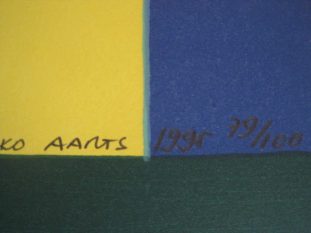 Grote gesigneerde Litho "Compositie in geel en blauw" van Ko Aarts (Hulst 1961)  kopen? Bied vanaf 1!