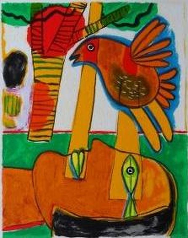 Corneille: vrouw in geel met vogel kopen? Bied vanaf 125!