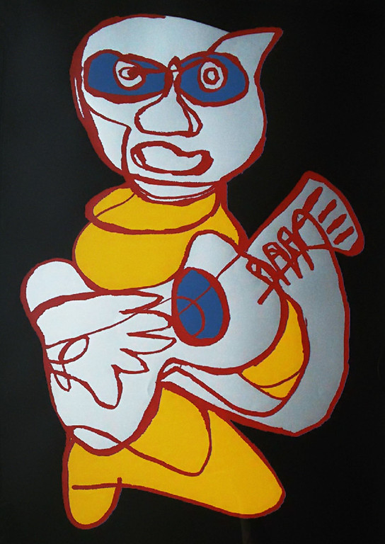 Karel Appel - Cool Hand Luke, handgesigneerde zeefdruk (mooi ingelijst, groot!) verkocht voor € 1075!