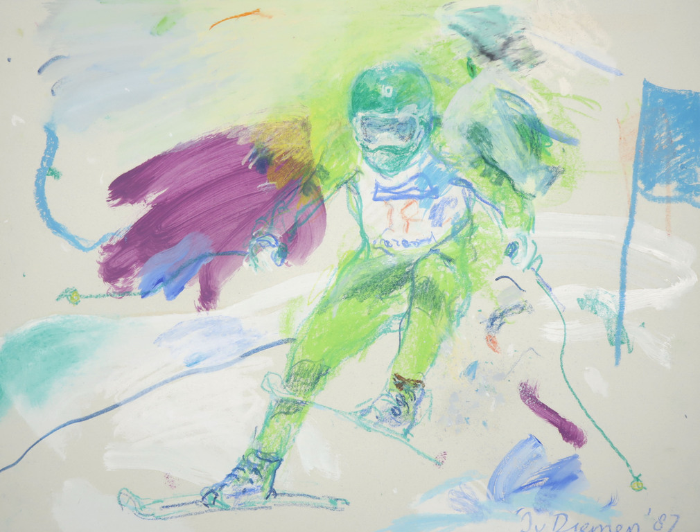 Jan van Diemen: Gouache en krijt, Skier verkocht voor € 35!