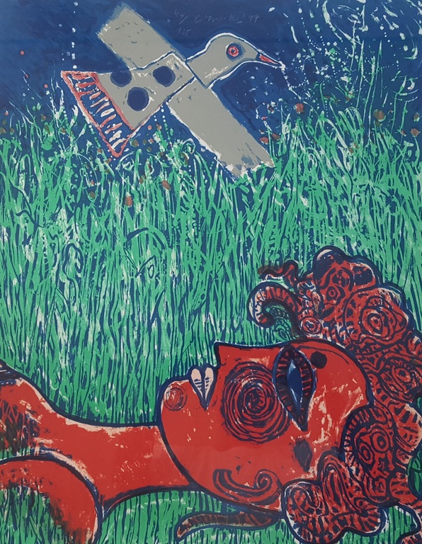 Corneille uit 1977 - zeefdruk 44/125, handgesigneerd en '77 (ingelijst) verkocht voor € 275!