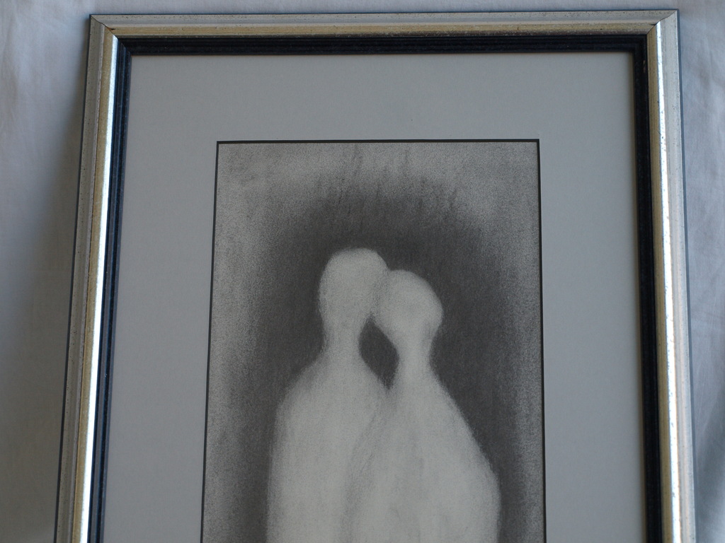 Onbekend, gesigneerd : Tekening, Twee verliefde Bowling pins – ingelijst  kopen? Bied vanaf 1!