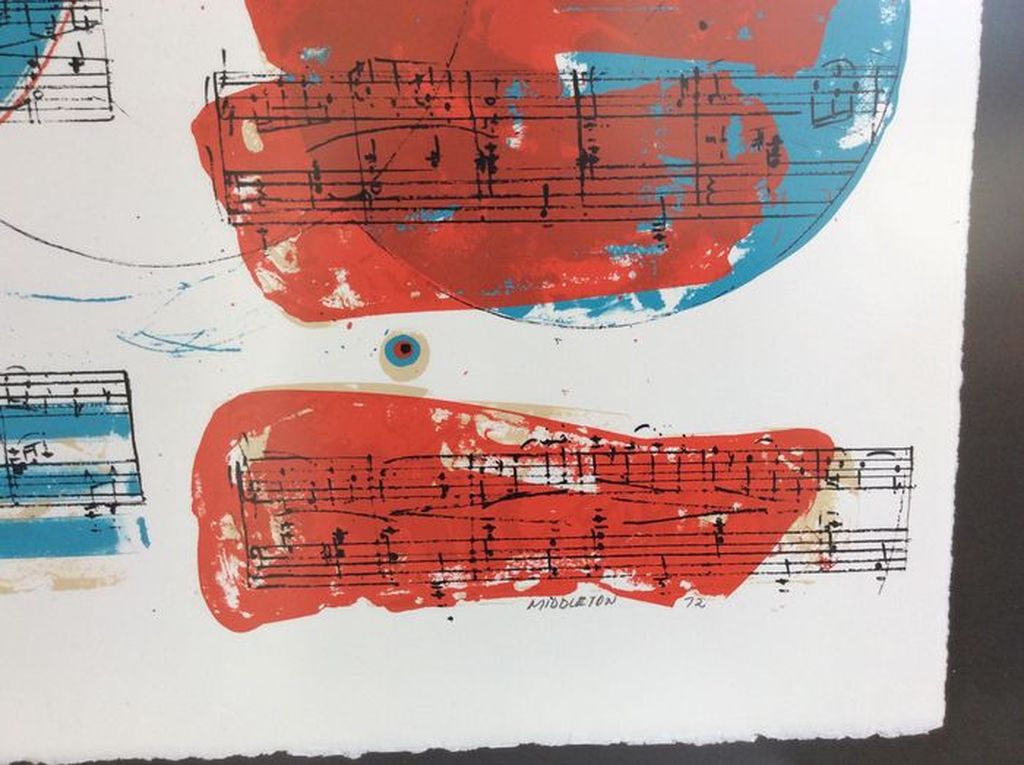 Sam Middleton: ingelijste gesigneerde kleurenlitho, muzikale compositie (1972) kopen? Bied vanaf 35!