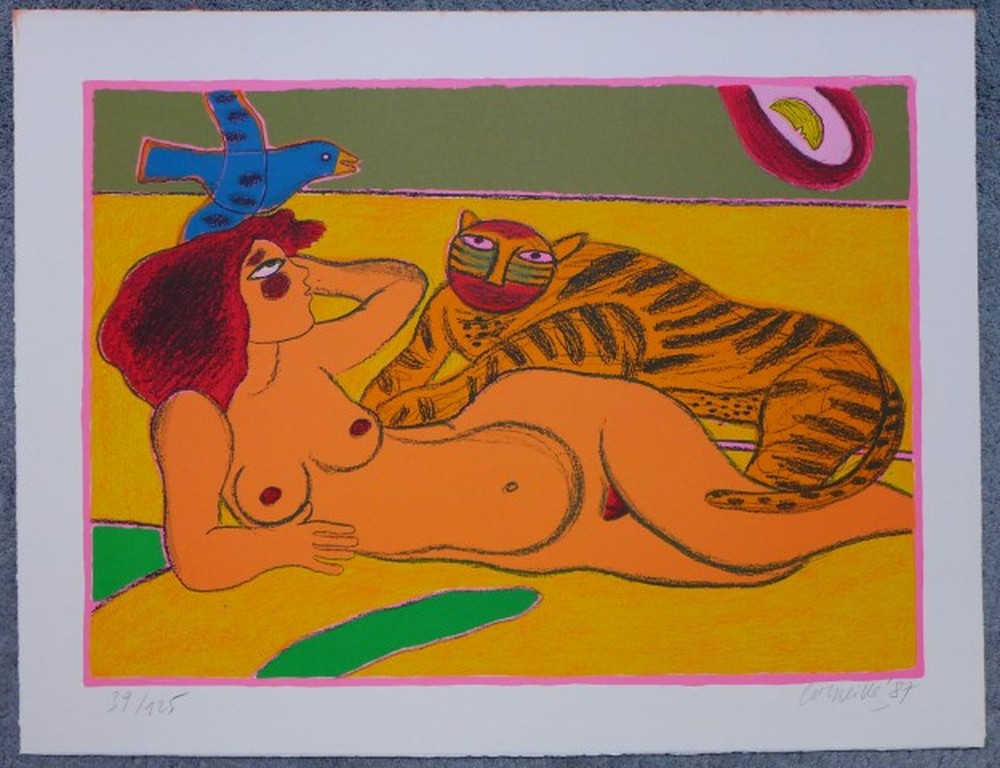 Corneille, zeefdruk uit 1987. titel: tigre amoureux. oplagenummer 39/125 kopen? Bied vanaf 225!