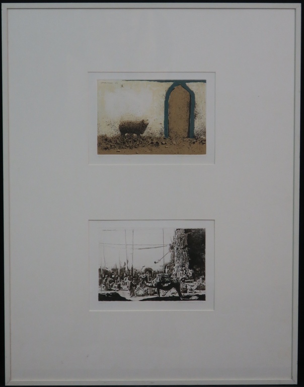 Simon Koene: Ets, Tweeluik, Schaap en Markt -Ingelijst verkocht voor € 35!