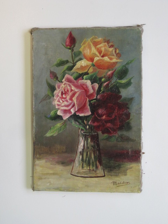 M.Tombu 1897-1996 olieverf "rozen in vaas" stilleven ca, 1930 kopen? Bied vanaf 1!