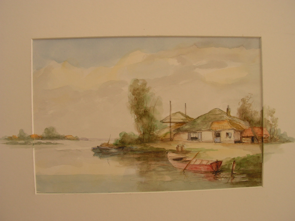 Onduidelijk gesigneerd - aquarel op papier - landschap met boerderij aan het wat kopen? Bied vanaf 1!
