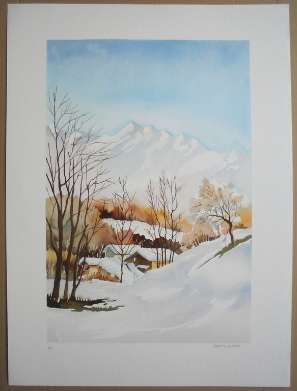 Daniel Lanoux - Chalet en hiver - kleurlithografie - handgesigneerd kopen? Bied vanaf 1!