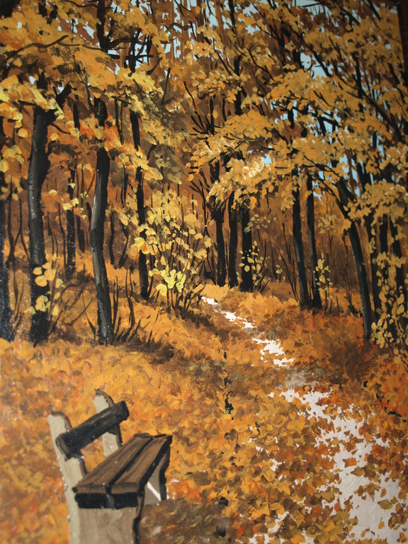 Olieverf op doek – Bospad in de herfst - Gesigneerd – Ingelijst, 1977  kopen? Bied vanaf 1!
