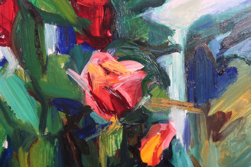 Bob ten Hoope: Olieverf op paneel, Vaas met rozen - Ingelijst kopen? Bied vanaf 260!