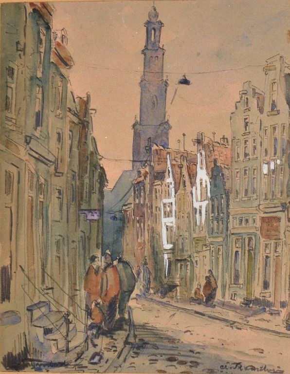 Mooie aquarel: Amsterdam. Gesigneerd. Onleesbaar kopen? Bied vanaf 1!