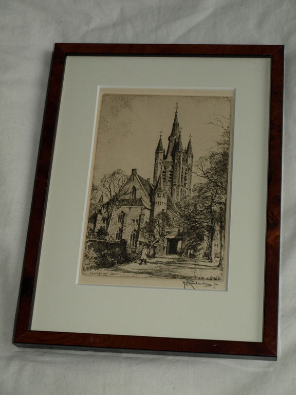Hendrikus Elias Roodenburg (1895-1987): Ets – Prinsenhof Delft – Ingelijst -1960 kopen? Bied vanaf 22!