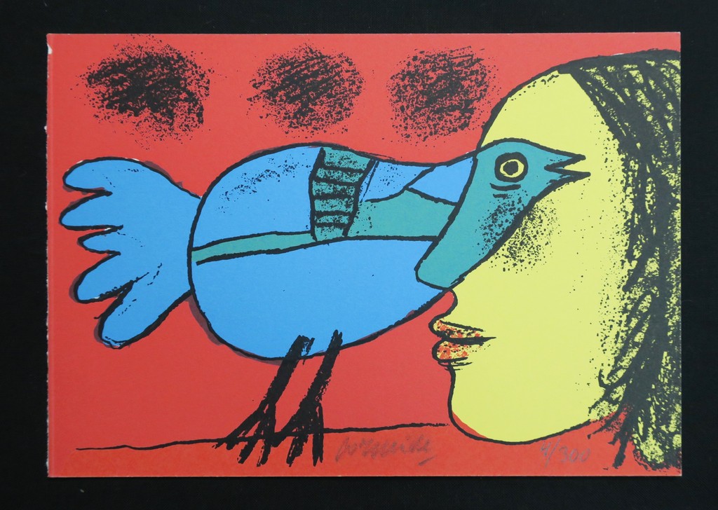 Corneille: Zeefdruk, Z.T. En profil met blauwe vogel kopen? Bied vanaf 50!