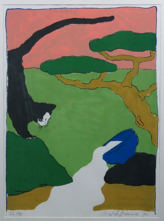 Mark Brusse: Litho, Blauwe kom - Ingelijst verkocht voor € 70!