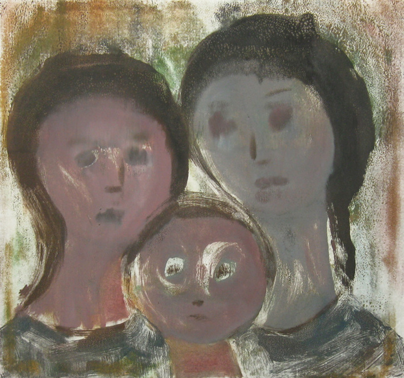 DRIE ZUSSEN - Olieverf/monotype op papier - Irene Joffroy kopen? Bied vanaf 35!