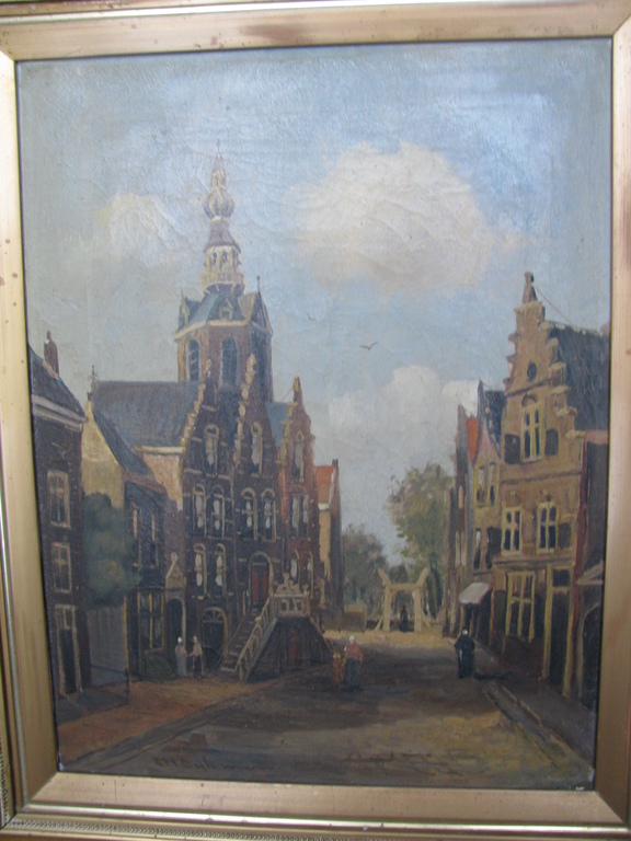 Straat met trapgevel ophaalbrug en kerktoren kopen? Bied vanaf 250!
