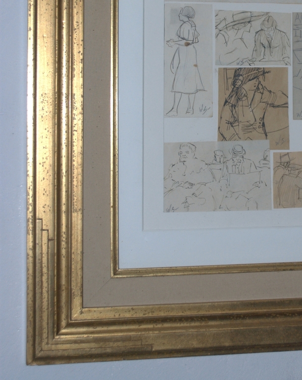 9 schetsen in potlood/pen/aquarel - allen met monogram - fraai ingelijst kopen? Bied vanaf 495!