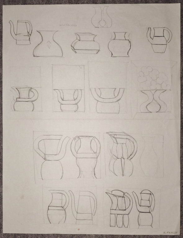Kees Franse, Tekening, Studies van vazen e.d., Gesigneerd kopen? Bied vanaf 45!