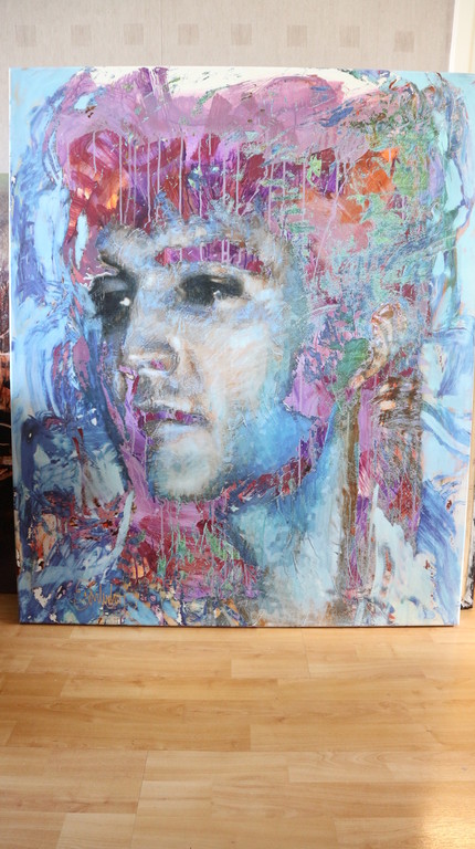 Peter Donkersloot Acryl en olieverf over print op linnen - Elvis Presley verkocht voor € 395!