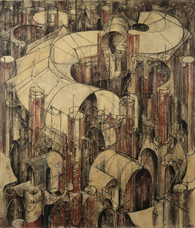 Hans van den Boogaard: Gemengde techniek op papier, Z.T. - Ingelijst (Groot!) kopen? Bied vanaf 250!