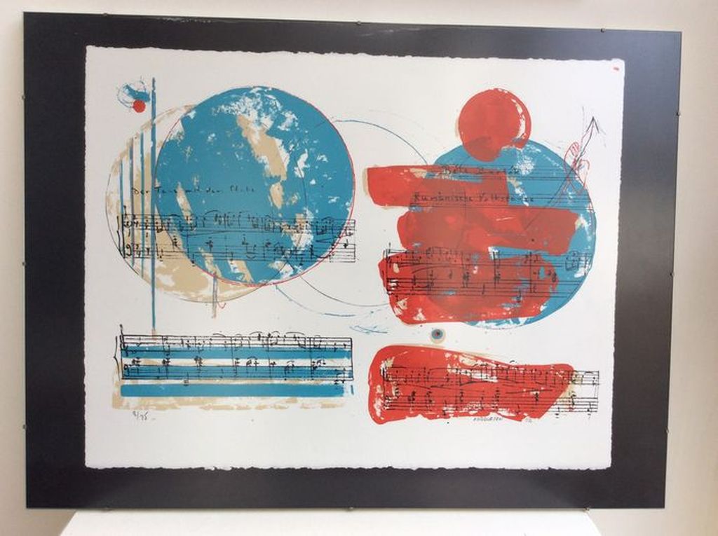 Sam Middleton: ingelijste gesigneerde kleurenlitho, muzikale compositie (1972) verkocht voor € 114!