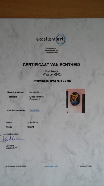 Herman Brood Beertje zeefdruk op linnen ingelijst kopen? Bied vanaf 400!