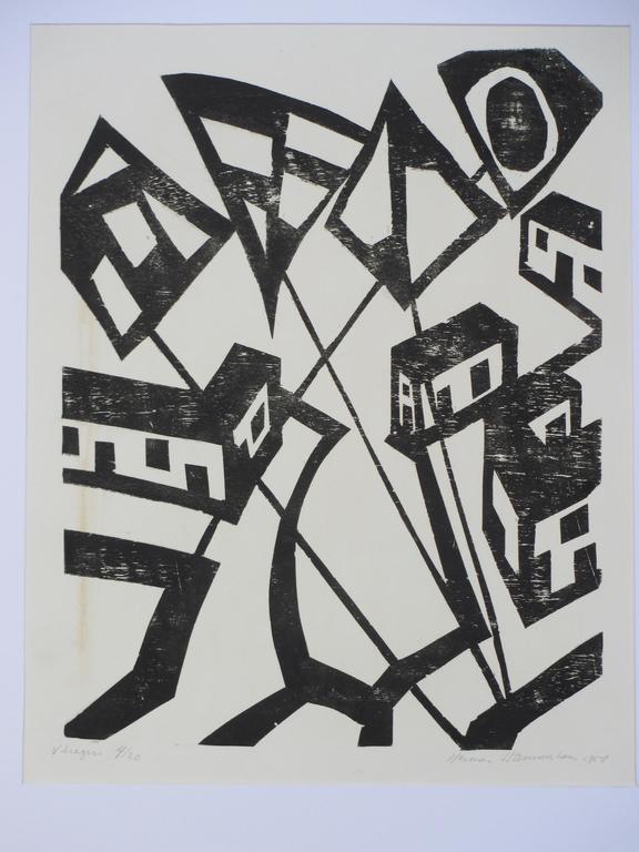 Herman Stammeshaus, Vliegers, Houtsnede 1958 kopen? Bied vanaf 50!