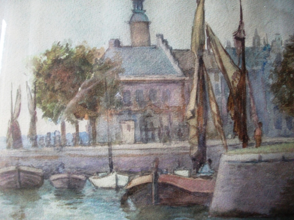 Adriaan Terhell - J. le Blanc: aquarel op papier, Haven met vissersboten kopen? Bied vanaf 70!