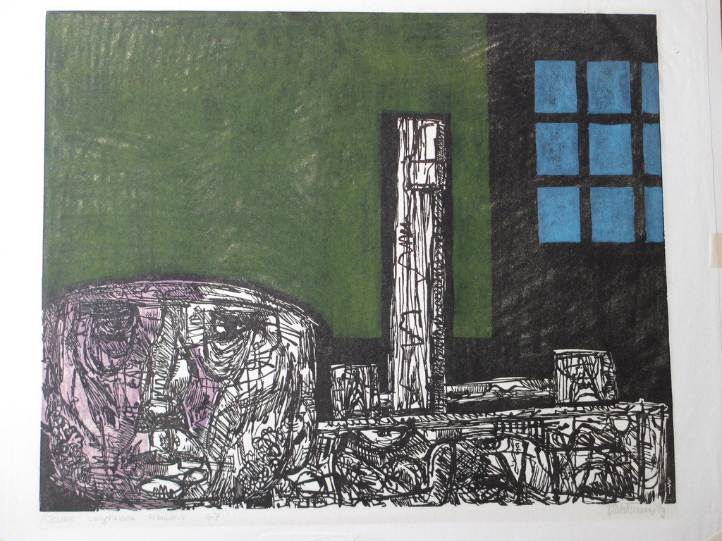 Jan Battermann - Jan Battermann, Het Atelier, Kleurenlinogravure kopen? Bied vanaf 1!