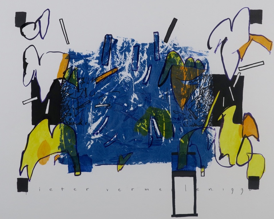 Pieter Vermeulen: Gemengde techniek, Zonder titel - Ingelijst verkocht voor € 50!