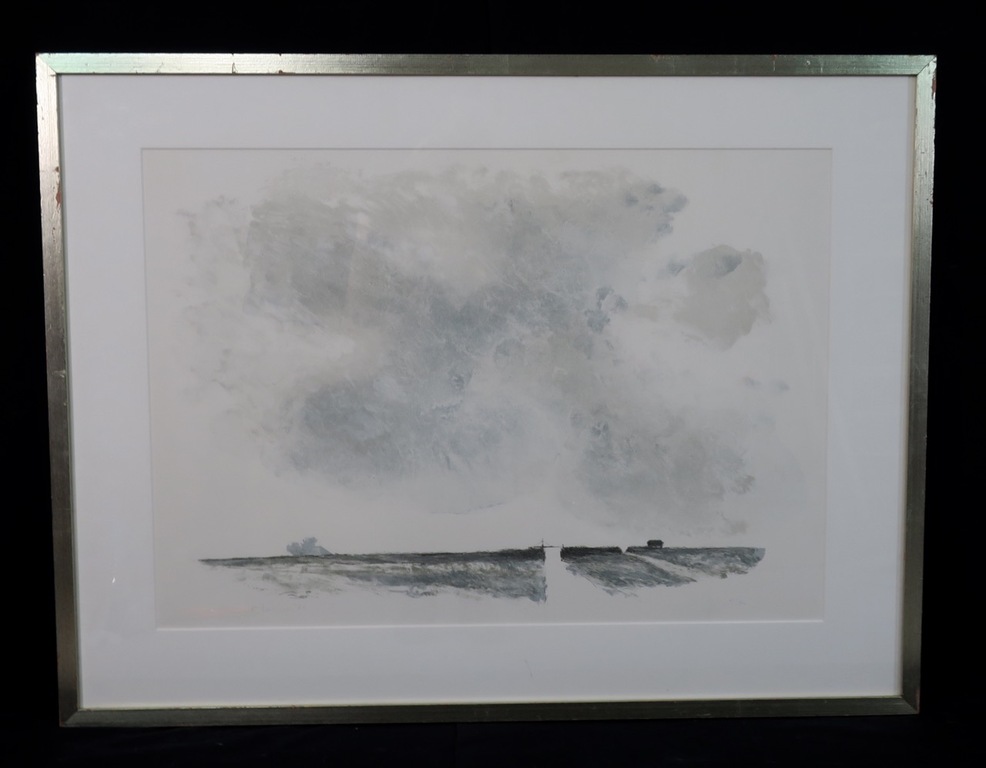 Mart Kempers: Litho, Reijnerwolderpolder - Ingelijst verkocht voor € 65!